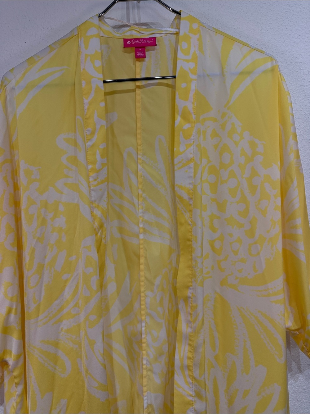 Lilly Pulitzer Target bright yellow and white plus 1X swim coverup kimono - Picture 4 of 7